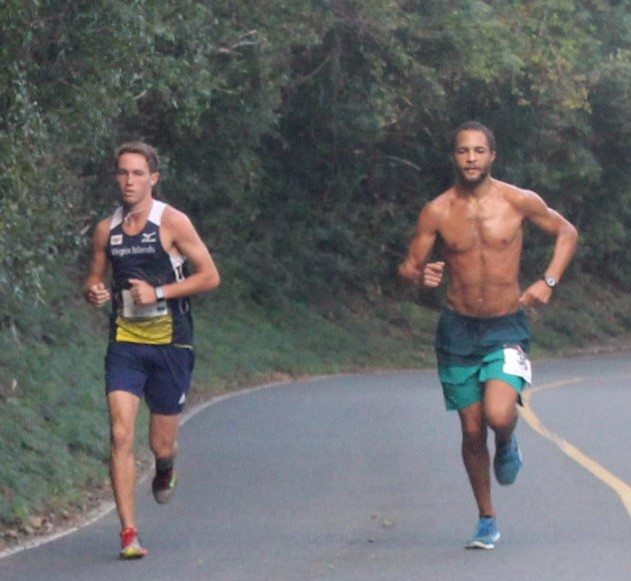 Evan Jones (left) and Derick Harrison (right) compete in theTen Bay 10K