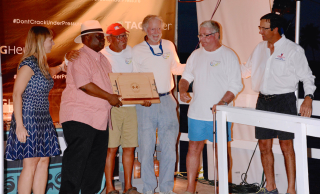  Tony Sanpere, Jim Kerr and Dave Flaherty; St. Thomas Yacht Club commodore, JP Montegut.