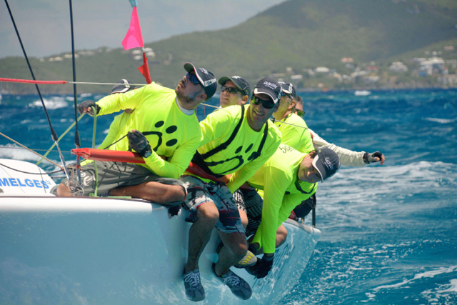 Sergio Sagramoso and his crewline the rail of the winning Melges 32, Lazy Dog. (Photo © STIR/Dean Barnes)