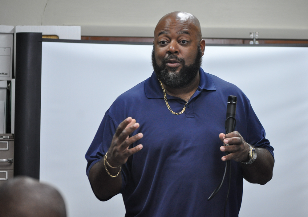 WAPA Executive Director Hugo Hodge Jr. addresses members of the St. Thomas-St. John unit of the V.I. League of Women Voters.