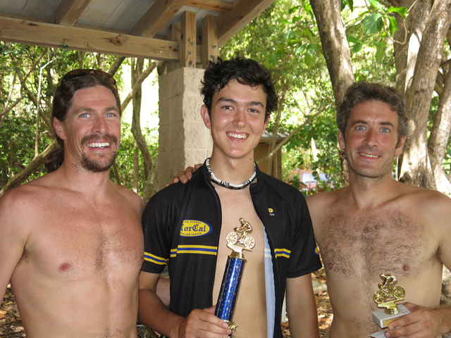 The top three male finishers in the St. John Festival Bike Race were, from left, Matt Crafts, first place; Jasper Guyer-Stevens, second; and Brent Lynn, third.