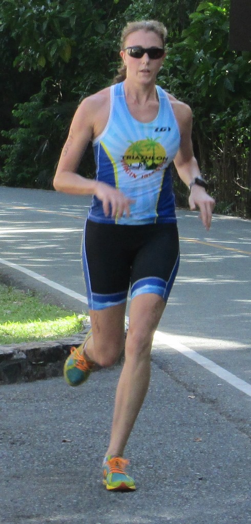 Triathlon women's winnerMary Vargo heads for the finish line.