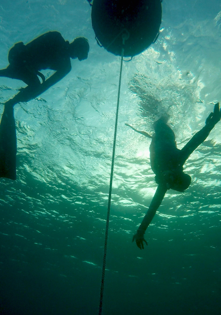Hanna Glass, 17, performs a duck dive during her introductory freediving class. (Submitted photo)