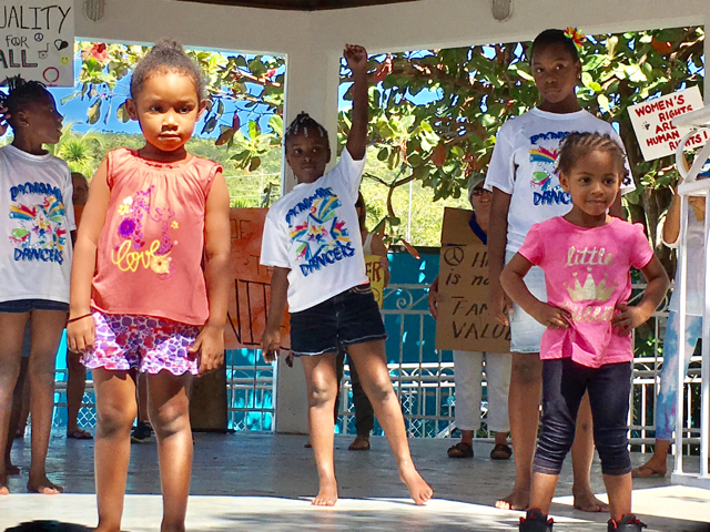 Dynamic Dancers get ready to perform for the rally.