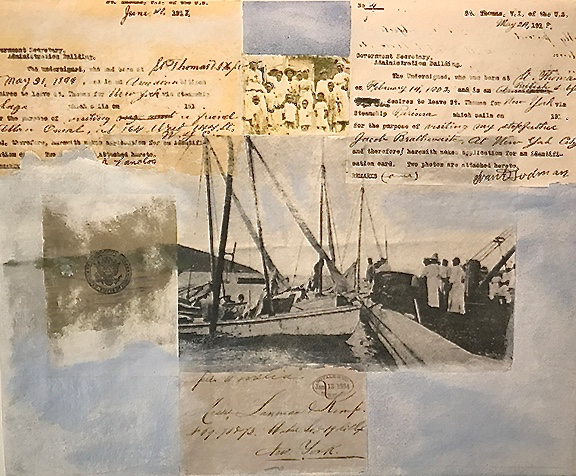 'Passport,' a painting with collage, is one of the pieces that will be featured in the show opening Thursday at the sevenminusseven gallery on St. Thomas. (Photo provided by Janet Cook-Rutnik)