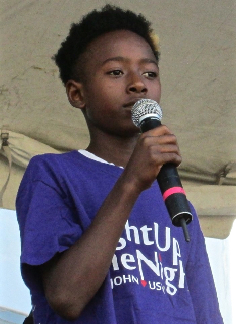 Nekwante Sprauve, 11, sings 'Hello.'