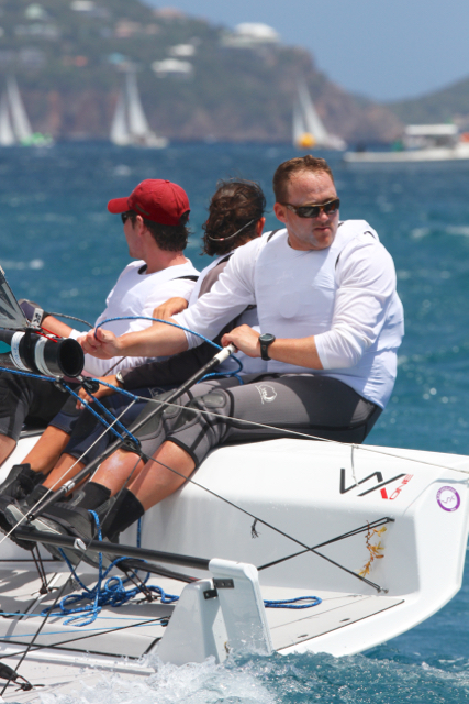 St. Croix native Tim Pitts mans the tiller in the VX 1 class. (Photo by Ingrid Abrey, provided by STIR)