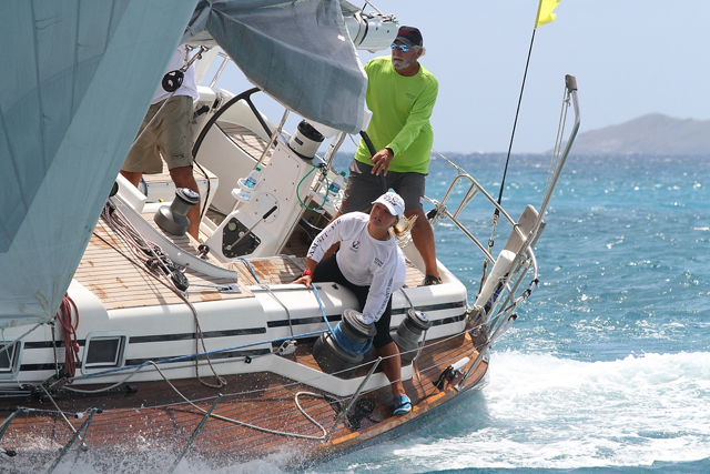 The crew of Affinity races Saturday in the St. Thomas International Regatta. (Photo by Ingrid Abery, provided by STIR)