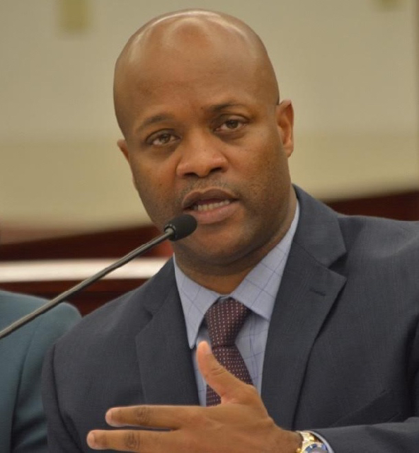 Finance Commissioner and PFA Executive Director Valdamier Collens testifies at Wednesday's budget hearing. (Barry Leerdam photo, provided by the V.I. Legislature)