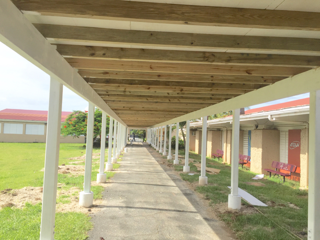 Students at Addelita Cancryn Jr. High will be able to cross campus under this new covered walkway. (Photo by the V.I. Department of Education)