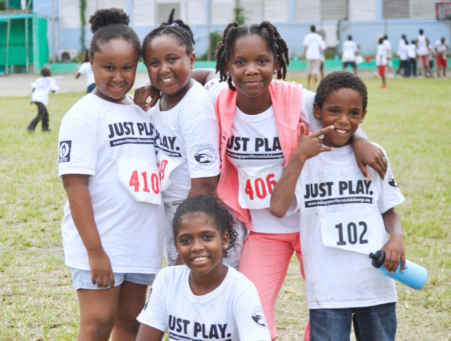 Young Just Play participants Dajia Hill, Delisha Hill, Yamilette Diaz, Embeyah Brathwaite and Tito Hurtado.