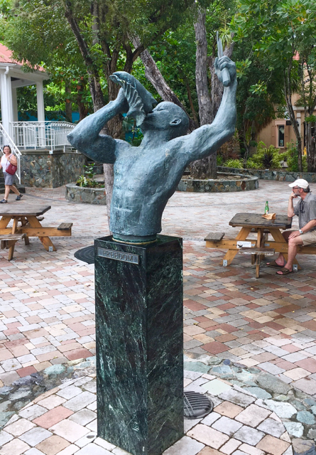 The Conch Blower, in Cruz Bay. Copies of this statue and two others, have been presented to Denmark.