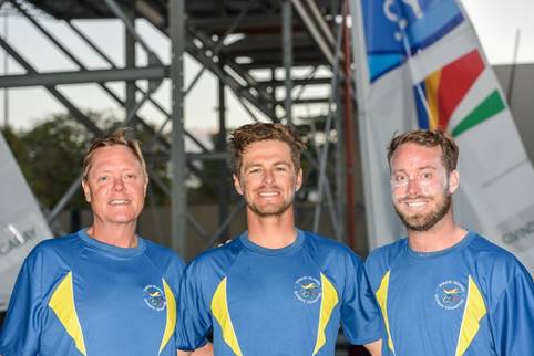 (L to R) Phillip Shannon, VISA president; Cy Thompson, VISA 2016 Sailor of the Year; Vaughn Harrison, his Olympic coach. (Credit -- Christine Thompson)