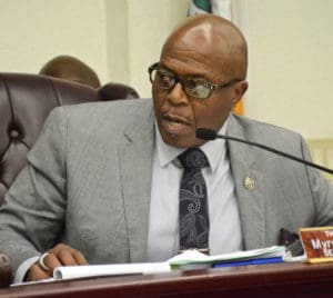 Senate President Myron Jackson speaks at Tuesday's Senate session. (Photo by Barry Leerdam)