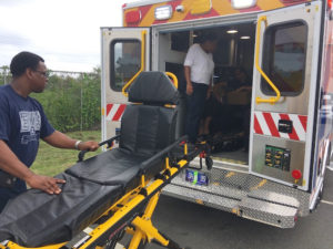 A St. Croix EMS crew practices with the new aambulance and patient cart. (Photos provided by the V.I. Department of Health)