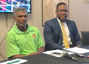 Julian Jackson Sr. and Clayton Laurent Jr. announce Laurent’s new management contract.