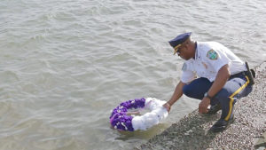 During Monday's event marking National Police Week, St. Thomas-St. John District Police Chief Jason Marsh lays a wreath in honor of officers killed in the line of duty.