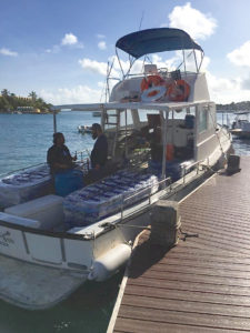 Caribbean Sea Adventures Boston Whaler vessel Recovery brings supplies to St. John Sunday. (Photo provided by Caribbean Sea Adventures)