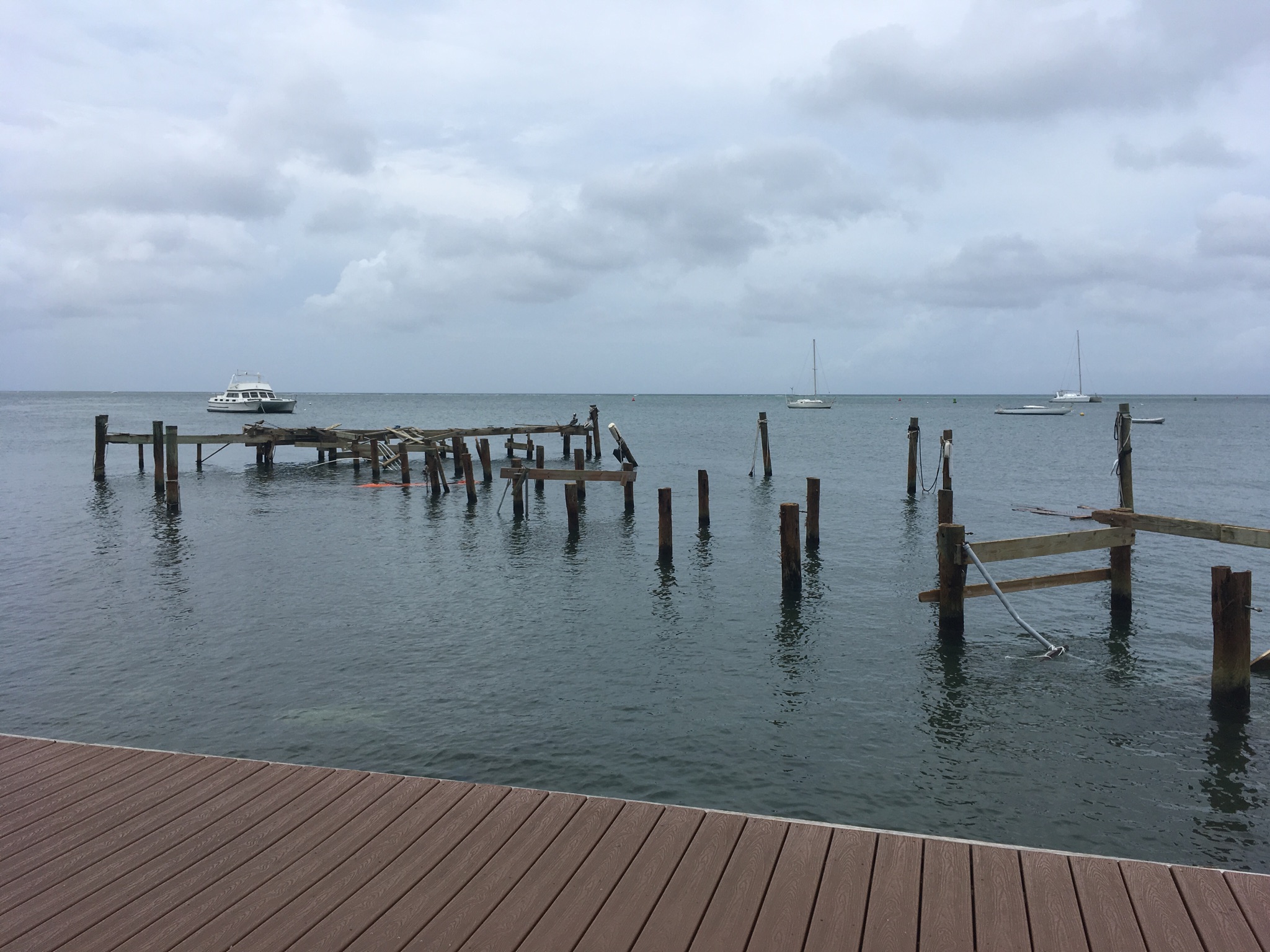 A sailboat dock is gone at Christiansted harbor, but the boardwalk is mostly intact. (Marina Leonard photo)