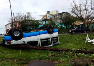A truck is upended on St. Thomas. (Adrien Austin photo)