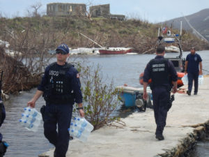 Crew from Coast Guard Cutter Joseph Napier offloads supplies in St. John. (U.S. Coast Guard photo)