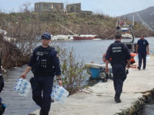 Crew from Coast Guard Cutter Joseph Napier offloads supplies in St. John. (U.S. Coast Guard photo)