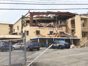 The VIPD's Mariel C. Newton Command Center on St. John, heavily damaged by Hurricane Irma. (All photos with this story are from the Love City Strong Facebook page)