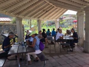 Residents apply for Disaster Survivor Assistance at the National Park Service pavilion.