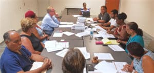 The board of the Juna F. Luis Memorial Hospital convenes for its first meeting since Hurricane Maria hit the island. (Jamie Leonard photo)