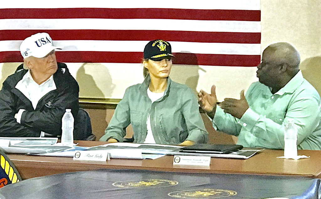 Gov. Kenneth Mapp visits with President Donald J. Trump and Melania Trump on amphibious assault ship USS Kearsarge (Government House photo by Diego Conde)