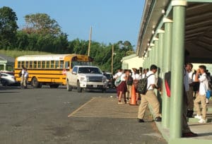 Students arrive for the first day of school – at last! – Monday at St. Croix Central High School.