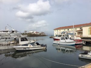 Boats are tied up in Cruz Bay Creek.