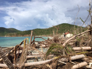 Debris is stacked around Maho Bay.
