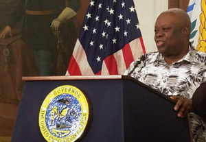 Mapp speaks Friday at his Government House news conference. (Jamie Leonard photo)