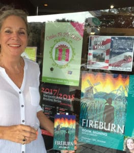 Apple Gidley prepares for a book signing at River Oaks Bookstore in Houston, (Photo by Kay Chapman)