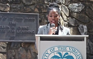 Genevieve Whitaker speaks at the UVI campus in 2012. (Genevieve Whitaker photo from the Stetson University website)