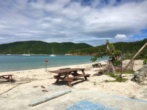 The beach at Maho Bay is open but still shows signs of storm damage. (Photo by David Holzman)