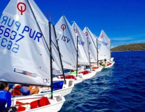 Young sailors line up for the start n the 2017 Crucian Open Regatta.