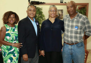 Angel Dawson and Marise James, center, seen here with their spouses Leslie Dawson and Anthony Paul, announced their campaign Saturday. (Submitted photo)