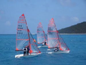 Three Rhodes 19s battle heavy weather in the 25th St. Croix Regatta. (Anne Salafia photo)