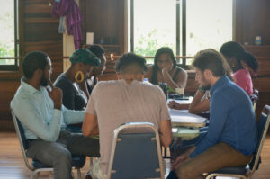 Poets workshop at the Moko Writers’ Workshop at Frangipani Studio on Tortola.