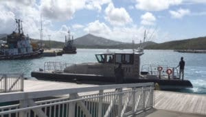 The George Elwin Freeman Sr. arrives at the Austin 'Babe' Monsanto Marine Terminal for the christening ceremony Tuesday.