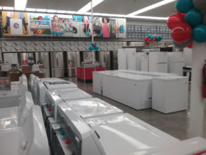 Lines of gleaming appliances await shoppers. In the months after the hurricanes the St. Thomas store became the number one Kmart in appliance sales in the entire chain.