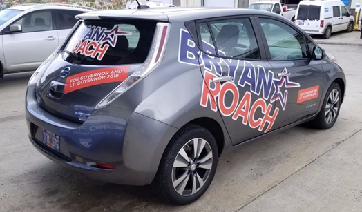 Bryan/Roach ‘Course Changer’ Electric Car Ready to Help Get Out the Vote
