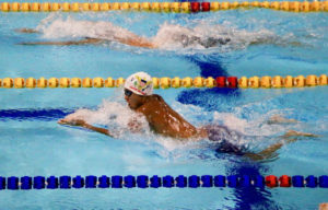 Adriel Sanes competes Saturday at the Eduardo Movilla Aquatics Complex in Barranquilla, Colombia.