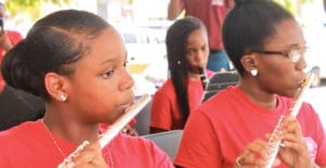 A pair of flutists play in Wednesday's band camp concert. 