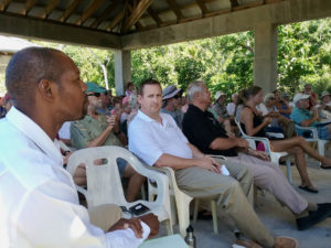 New V.I. National Park Superintendent Nigel Fields, left, and new Friends of the V.I. National Park President Todd Sampsell wait for their introduction to members of the Friends at the group's annual meeting Sunday at Trunk Bay beach pavilion.