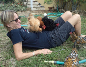 When she's not attending movie premieres, Toni Lance enjoys the company of her chickens. (Susan Ellis photo)