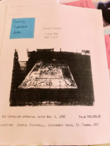 A photocopy of an archive page with a photo of the missing 17th century Flemish tapestry and the note, 'During Turnbull Adm.' (Image courtesy of Julio Encarnacion)