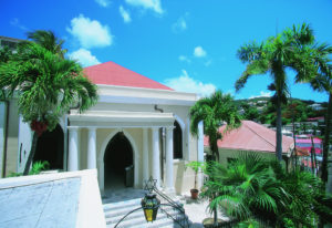 The exterior of the St. Thomas synagogue.